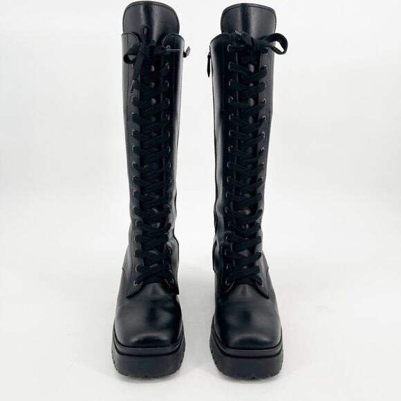 Miu Miu Black Military Combat Square Toe Chunky Block Heel Lug Sole Boot IT 40 - Picture 6 of 13